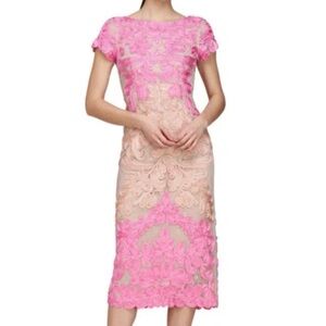 JS Collections Soutache Lace Midi Dress Hot Pink Blush Multi Size 4 NWT